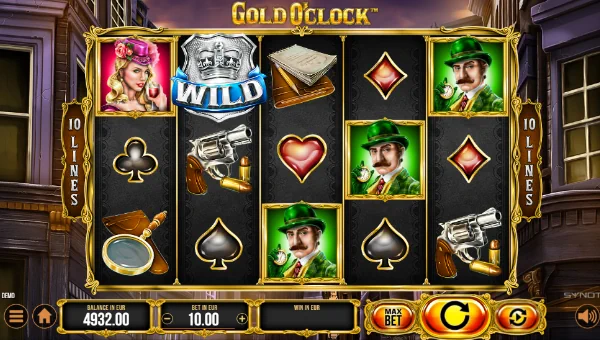 Gold O Clock base game screenshot showing reels and features