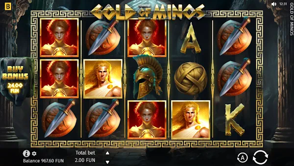 Gold of Minos base game screenshot showing reels and features