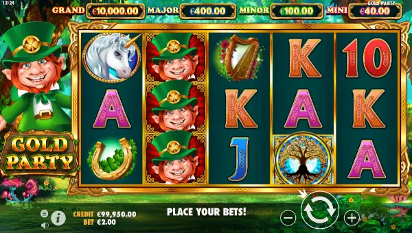Gold Party base game screenshot showing reels and features
