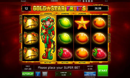 Gold Star Fruits base game screenshot showing reels and features