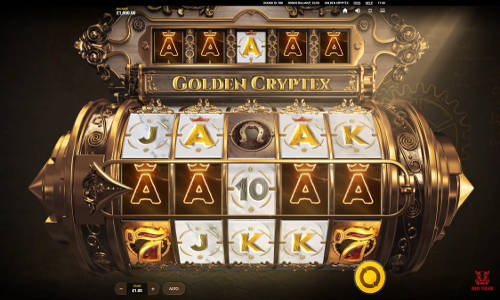 Golden Cryptex base game screenshot showing reels and features