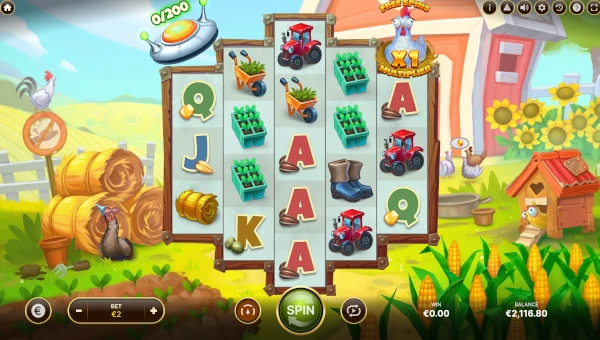 Golden Egg Invaders base game screenshot showing reels and features