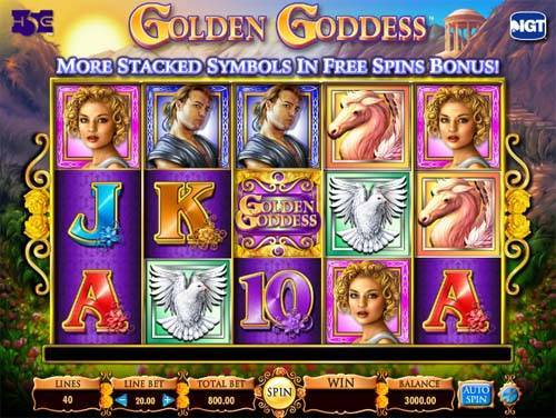 Golden Goddess base game screenshot showing reels and features