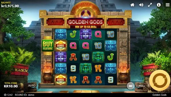 Golden Gods base game screenshot showing reels and features
