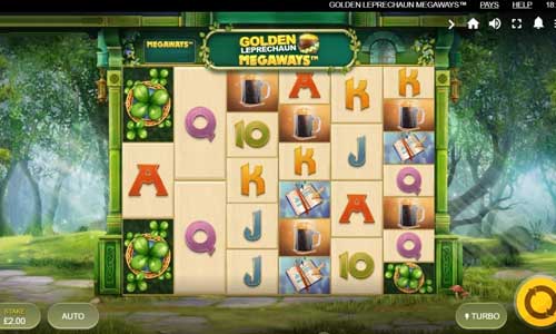 Golden Leprechaun Megaways base game screenshot showing reels and features