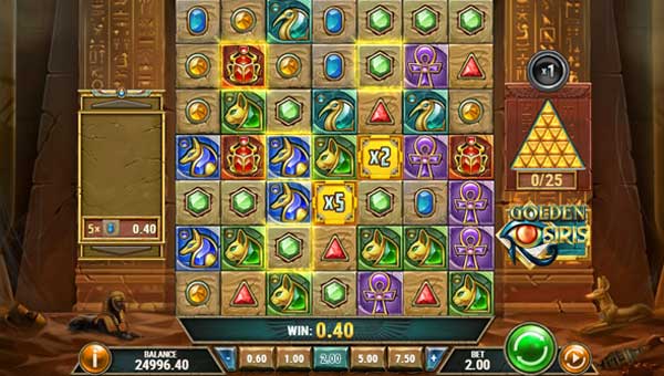 Golden Osiris base game screenshot showing reels and features