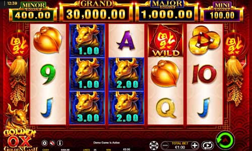 Golden Ox base game screenshot showing reels and features