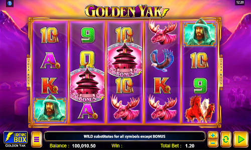 Golden Yak base game screenshot showing reels and features