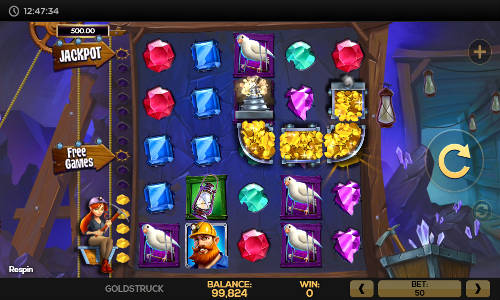 Goldstruck base game screenshot showing reels and features