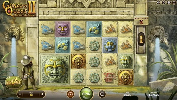 Gonzo's Quest 2 slot base game with expanding reels and jungle theme