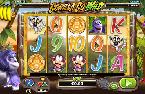 Gorilla Go Wild base game screenshot showing reels and features
