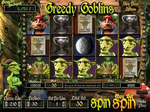 Greedy Goblins base game screenshot showing reels and features
