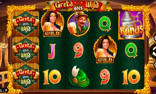 Greta Goes Wild base game screenshot showing reels and features