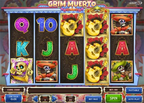Grim Muerto base game screenshot showing reels and features