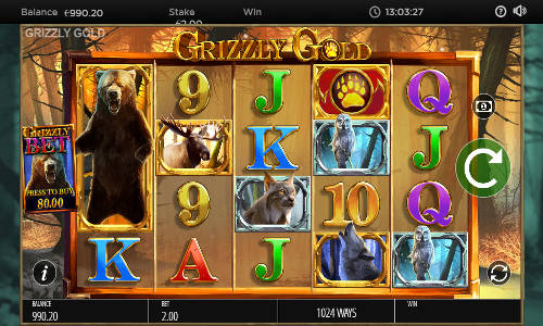 Grizzly Gold base game screenshot showing reels and features