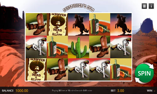 Gunspinners Gold base game screenshot showing reels and features
