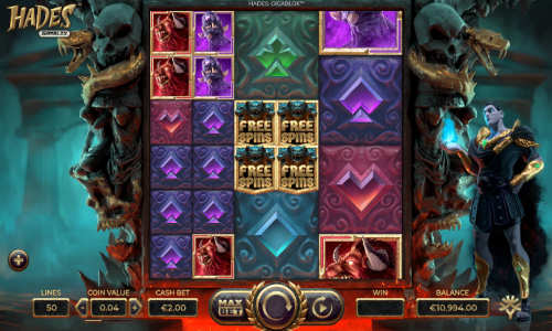 Hades Gigablox base game screenshot showing reels and features