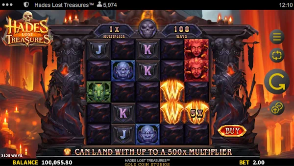 Hades Lost Treasures base game screenshot showing reels and features