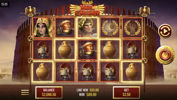 Hail Caesar base game screenshot showing reels and features