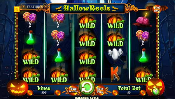 Hallow Reels base game screenshot showing reels and features