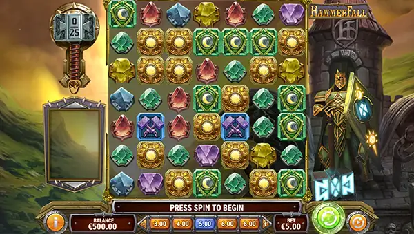 Hammerfall base game screenshot showing reels and features