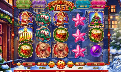 Happiest Christmas Tree base game screenshot showing reels and features