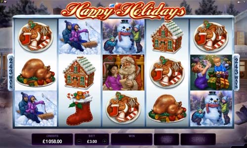 Happy Holidays base game screenshot showing reels and features