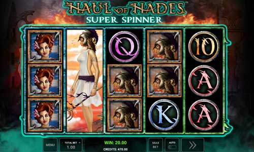 Haul of Hades Super Spinner base game screenshot showing reels and features