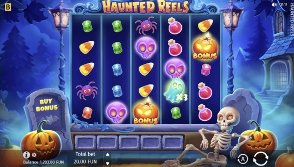 Haunted Reels base game screenshot showing reels and features