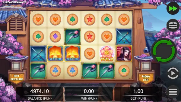 Hazakura Ways base game screenshot showing reels and features