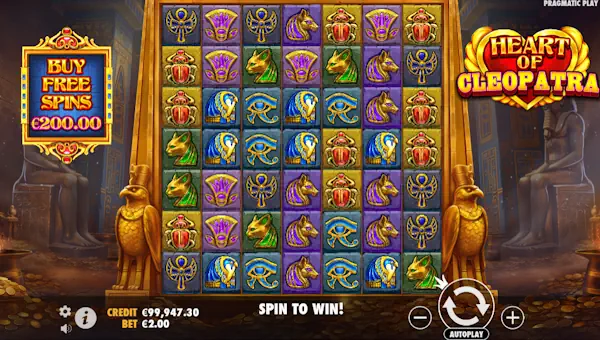 Heart of Cleopatra base game screenshot showing reels and features