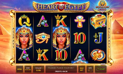 Heart of Egypt base game screenshot showing reels and features