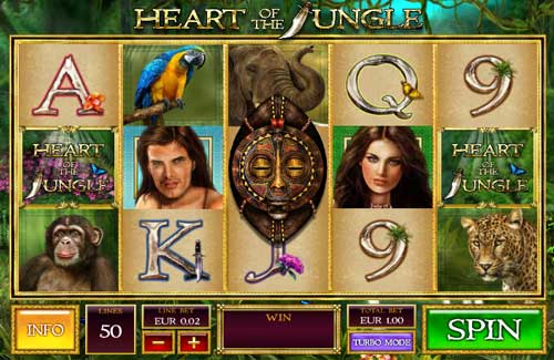 Heart of the Jungle base game screenshot showing reels and features