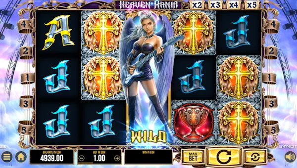 Heaven Mania base game screenshot showing reels and features
