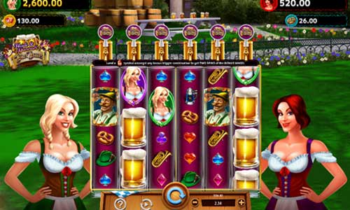 Heidi and Hannahs Bier Haus base game screenshot showing reels and features