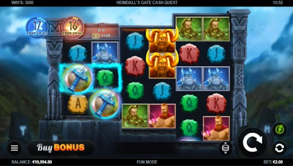 Heimdalls Gate Cash Quest base game screenshot showing reels and features