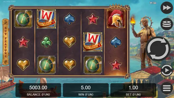 Helios Fury base game screenshot showing reels and features