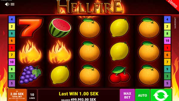 Hellfire base game screenshot showing reels and features