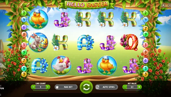 Hello Easter base game screenshot showing reels and features