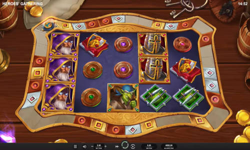 Heroes Gathering base game screenshot showing reels and features