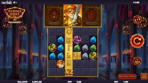 Heroes Hunt 2 Megaways base game screenshot showing reels and features