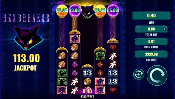 Hexbreaker 3 base game screenshot showing reels and features