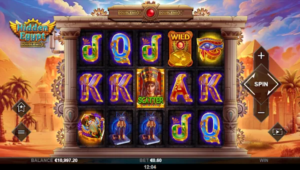 Hidden Egypt DoubleMax base game screenshot showing reels and features
