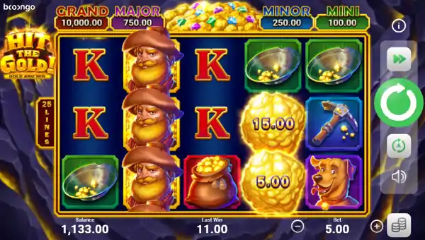 Hit the Gold base game screenshot showing reels and features