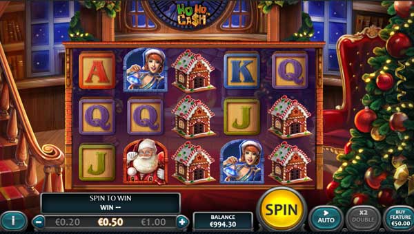Ho Ho Cash base game screenshot showing reels and features