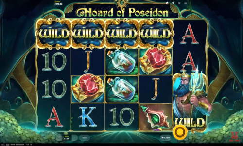 Hoard of Poseidon base game screenshot showing reels and features