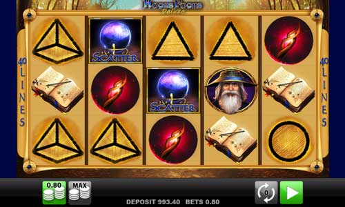 Hocus Pocus Deluxe base game screenshot showing reels and features