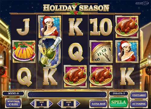 Holiday Season base game screenshot showing reels and features