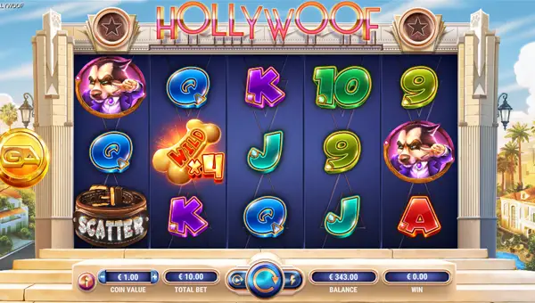 Hollywoof base game screenshot showing reels and features