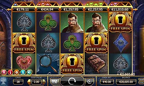 Holmes and the Stolen Stones base game screenshot showing reels and features